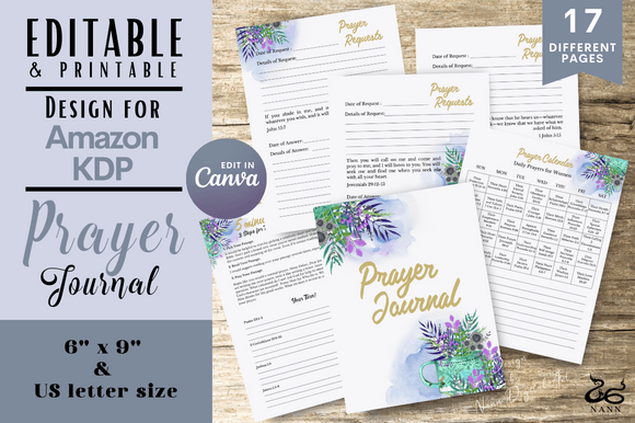 17 Prayer Journal Editable Printable KDP for Thoughtful Reflection